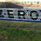 A bench with the word 'zero' painted onto it.
